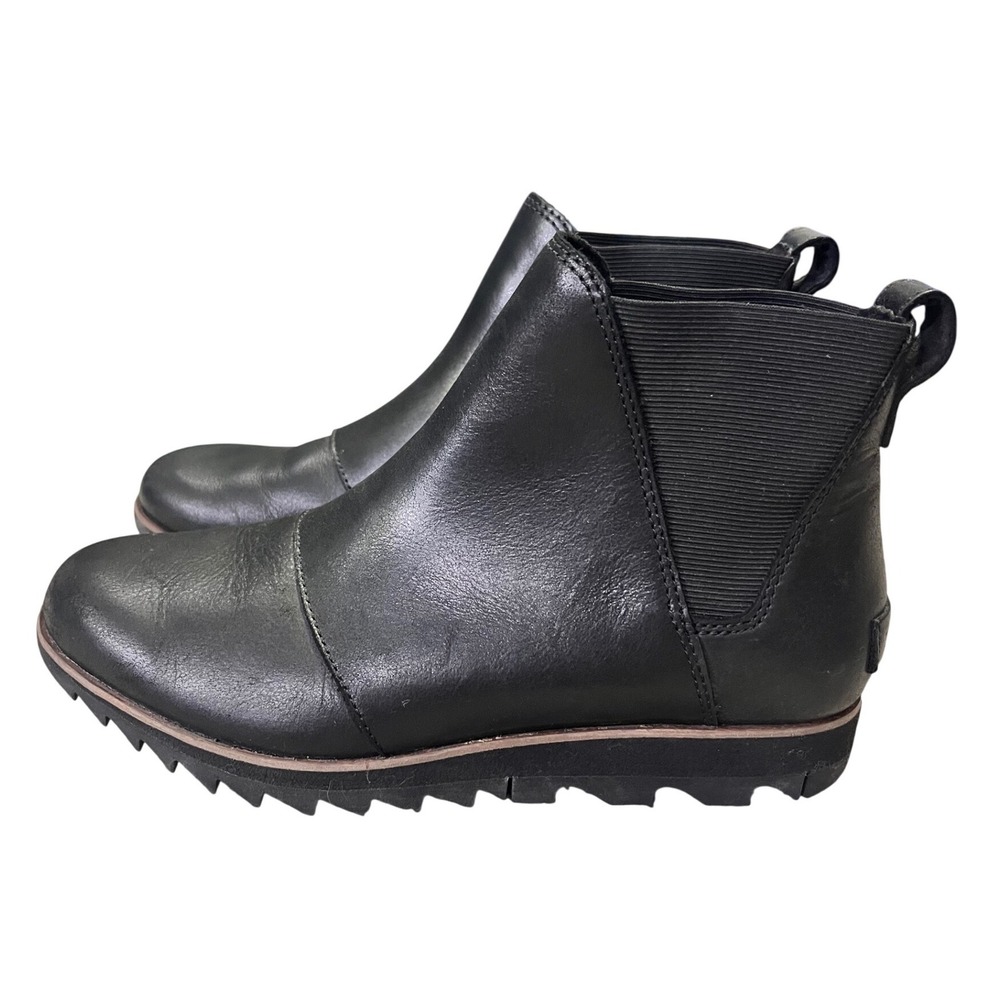 Sorel Women's Black Leather Waterproof Chelsea Boots‎ Ankle Booties Size 5.5
